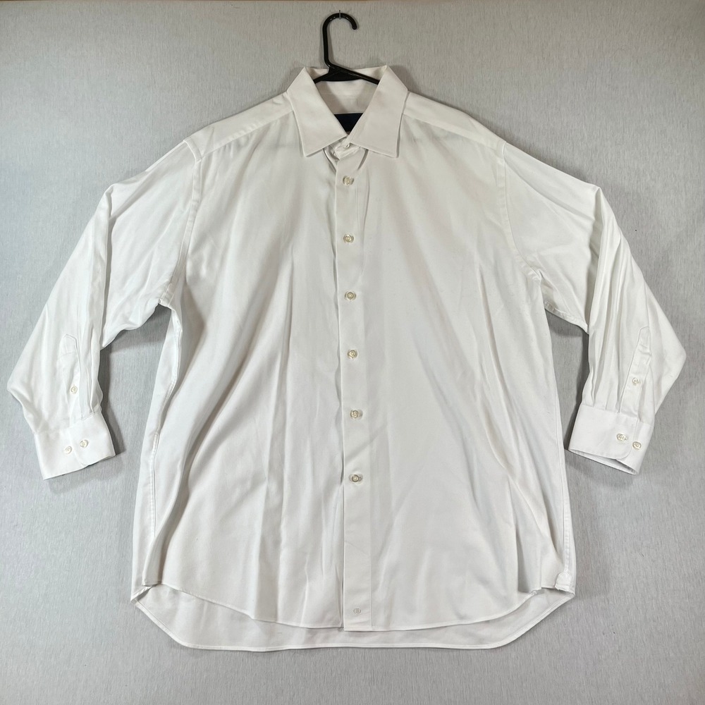 David Donahue Dress Shirt Men 17.5 32/33 White Textured Cotton Spread Collar